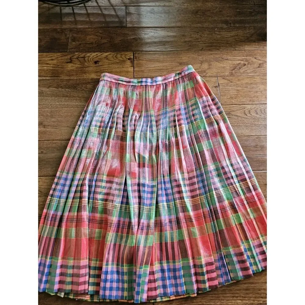 J. Crew Shimmering Madras Plaid A-Line Midi Skirt Women's Size 6 - Picture 10 of 11